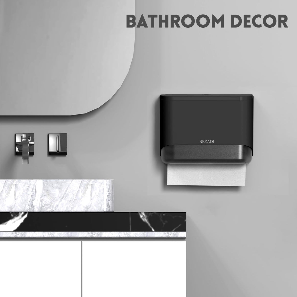 BEZADI Paper Towel Dispenser,Large Capacity Wall Mount Tissue Dispensers with Smart Lock, Used for Kitchen and Bathroom 200+ Sheets Toilet Paper Holders Black