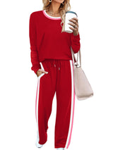 WIHOLL Womens Matching Sets 2 Piece Christmas New Year Eve Outfits Long Sleeve Tops Shirts Going Out Clothing Airport Cute Red L