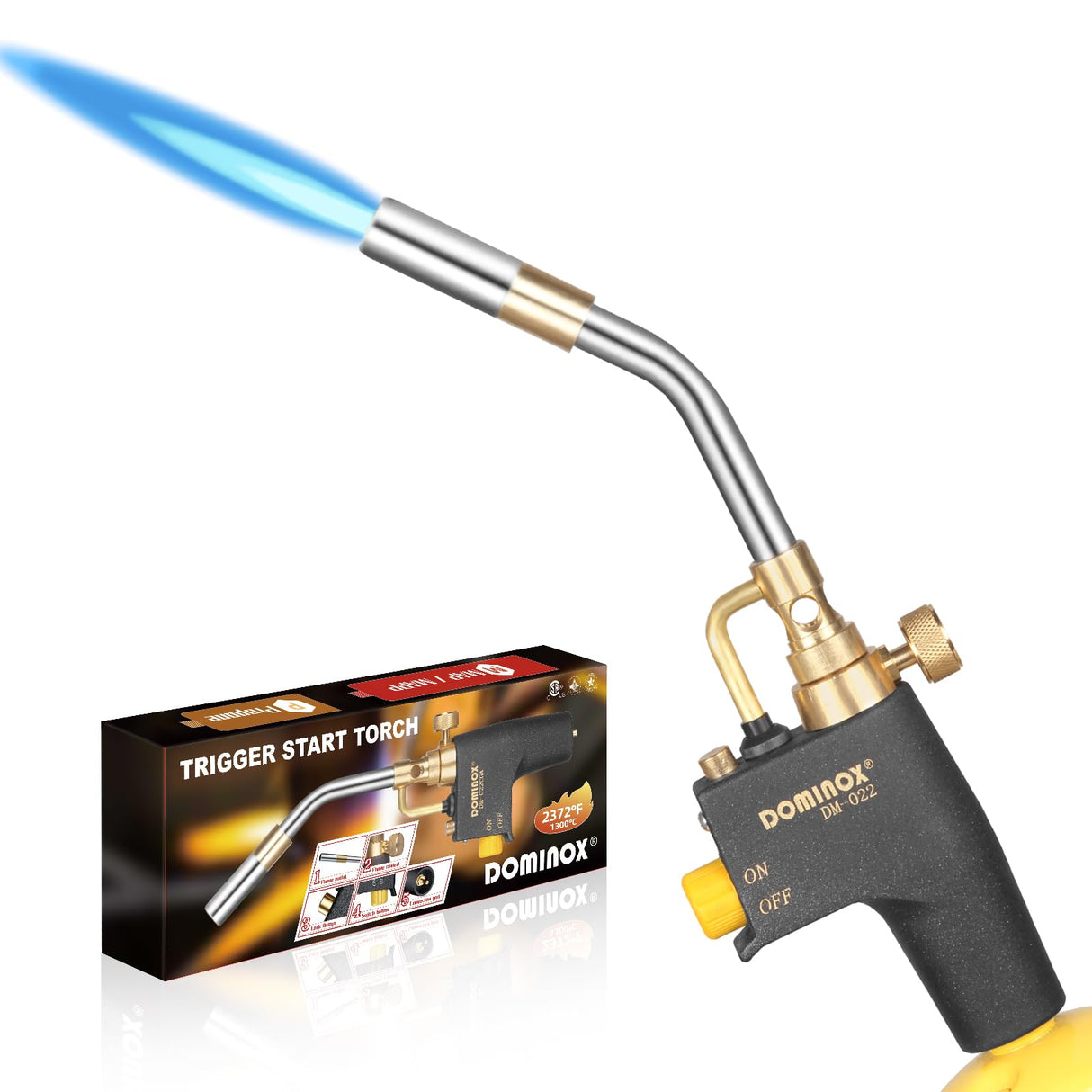 DOMINOX Propane Torch Head, High Intensity Torch Head Trigger Start Gas Torch, Map Gas Torch Kit for Propane, Map and Mapp Gas, Mapp Gas Torch for Soldering, Welding, Cooking (Not Included Gas Tank)