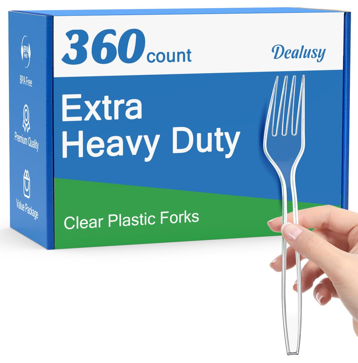 Dealusy 360 Count Extra Heavy Duty Clear Plastic Forks Disposable