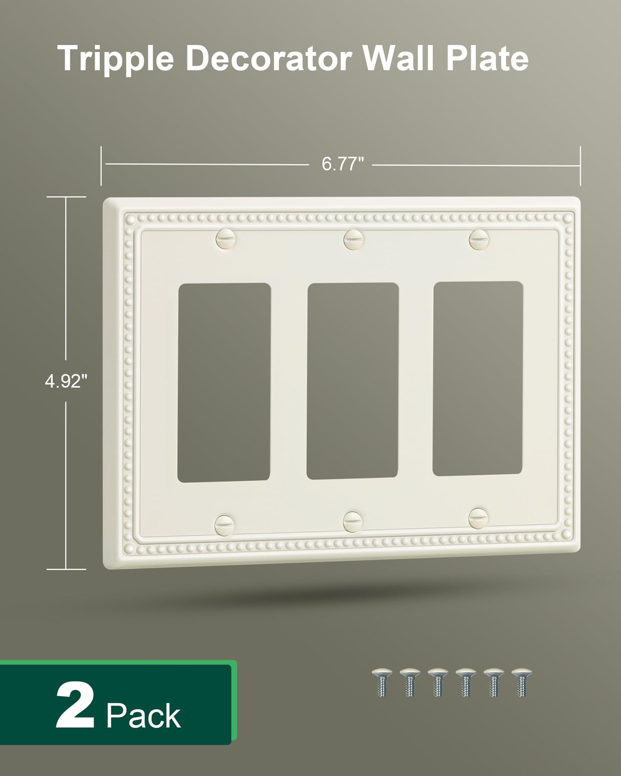 TREEWELL 2-Pack Triple Decorator Outlet Cover Plate, Light Almond Pearls Decorative Switch Plates Covers, Metal Wall Plates for Electrical Outlets, Receptacle, GFCI Outlet, Dimmer Switch