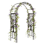 Plow & Hearth Metal Garden Arch Trellis Arbor Tree of Life Panels, 7 feet Freestanding Outdoor Arch Trellis for Climbing Plants, Pathway Entry and Wedding Garden Decor