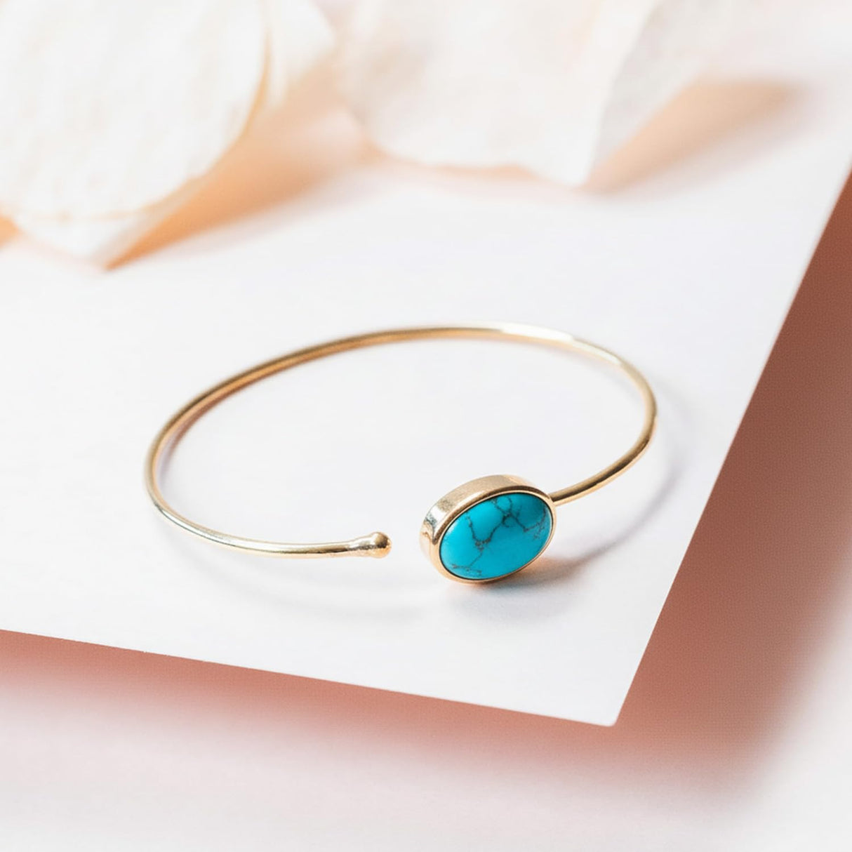 Ayana Crystals Turquoise Brass Bracelet - Handcrafted Genuine Turquoise Bangle for Women - Healing, Zodiac, Chakra Balance & December Birthstone