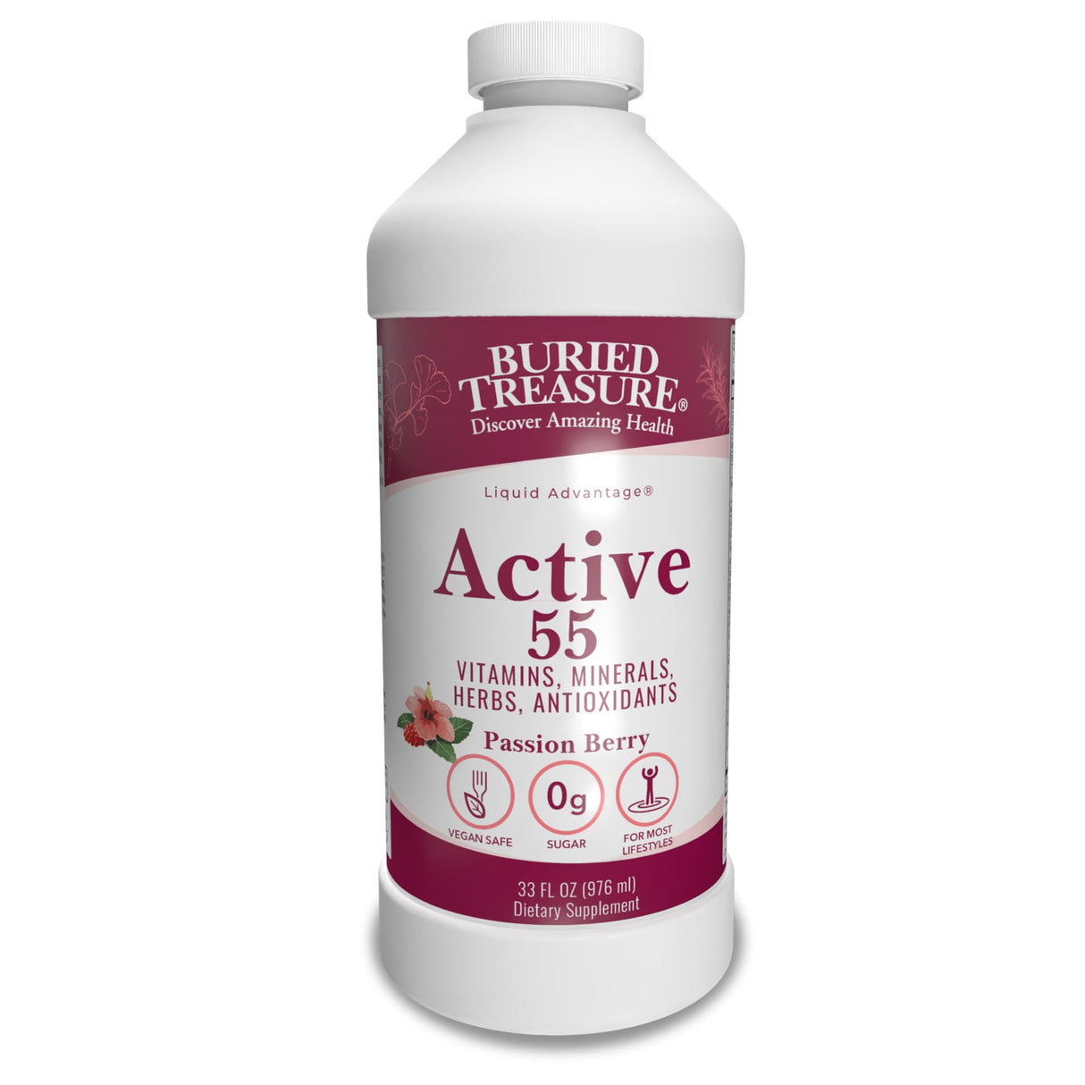 Buried Treasure Active 55 Plus - 32 serv, Liquid Multivitamin for Seniors, Vegan, Sugar-Free, Natural Immune Support, Vitamins & Super-Foods Blend