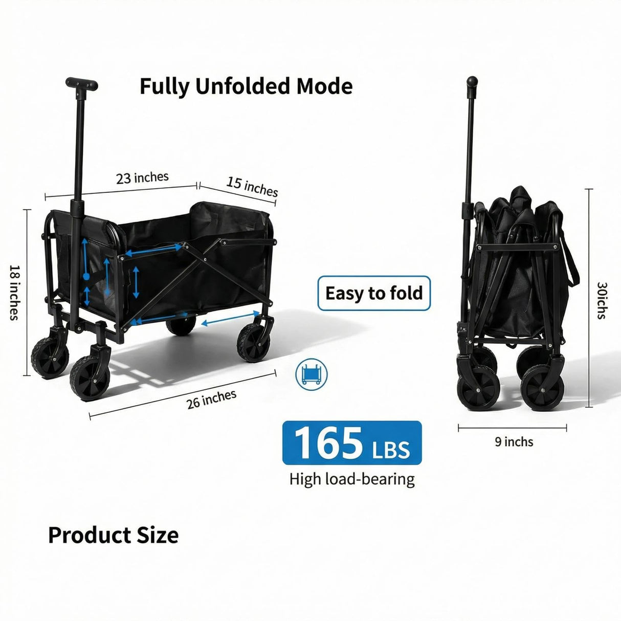 Opkkcun 80L Small Collapsible Wagon Cart Foldable Garden Cart with All Terrain Wheels, Lightweight Portable Utility Wagon for Beach, Camping, Grocery, Shopping, Outdoor Sports