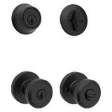 Kwikset Maven Front Door Lock Handle and Deadbolt Set, Entry Handleset Round Exterior with Interior Door Knob, Secure Locking Deadbolt, Matte Black, with Microban Protection
