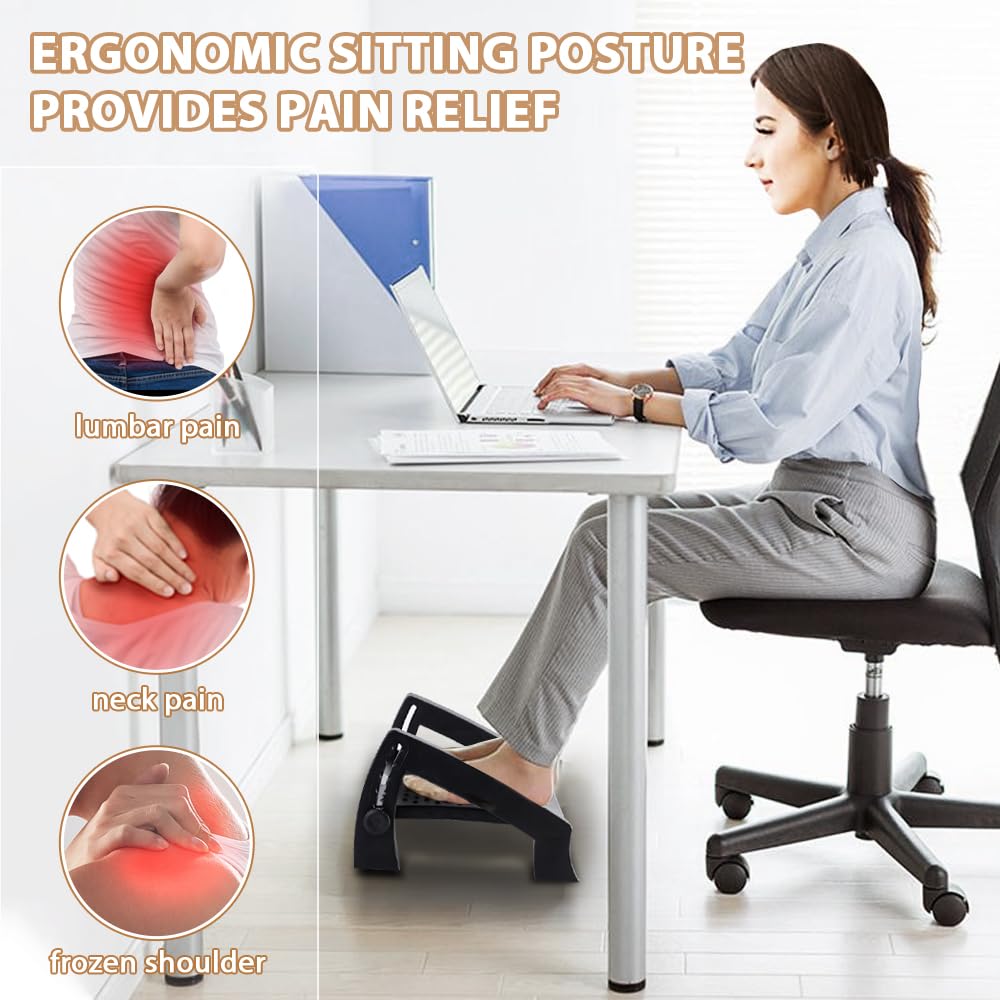 CasaZenith Foot Rest, Six Heights Adjustable Foot Rest for Under Desk at Work, Ergonomic Foot Stool for Under Office Desks, Under Desk Footrest with Foot Massage Roller, Office Leg Rest (Classics)