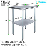 AmGood 24 in. x 30 in. Stainless Steel Work Table | Metal Kitchen Food Prep Table | NSF