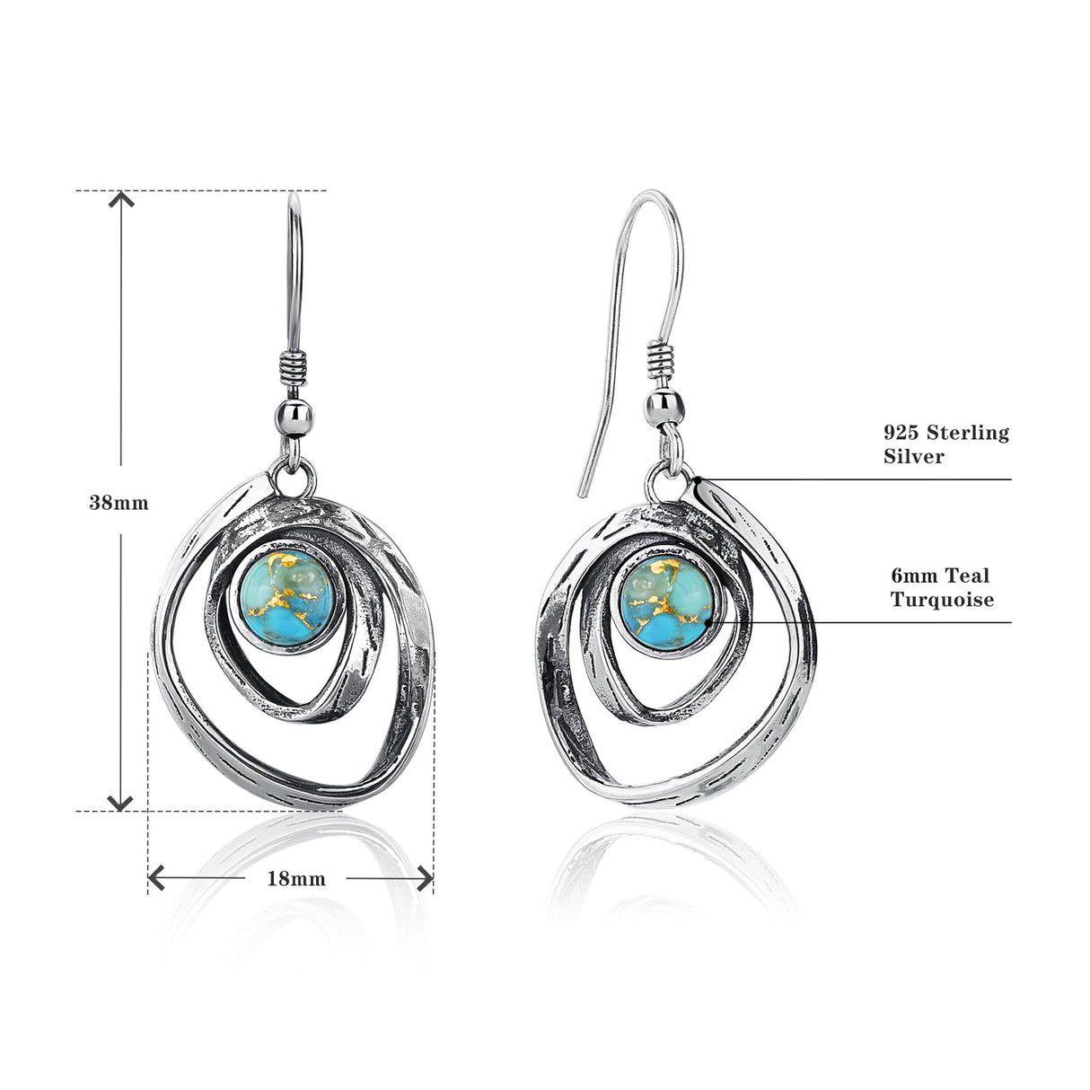 Phyonio Teal Turquoise Earrings for Women 925 Sterling Silver Turquoise Dangle Earrings Vintage Swirl/Spiral Ear Hook Earrings