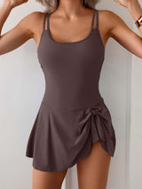 Eomenie One Piece Swimdress Swimsuits for Women Tummy Control Swim Dresses Skirt Bathing Suit Coffee