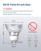 Lepro Non-Dimmable GU10 LED Light Bulbs, 5000K Daylight White GU10 Bulb Replacement for Recessed Track Lighting, 4W LED Bulbs with 100°Flood Beam for Kitchen, Range Hood, Living Room, Bedroom, 6 Pack