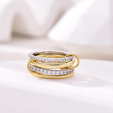 Canboer Gold and Silver Interlocked Stackable Rings for Women CZ Interlocking Stack Statement Rings Set Mixed Metals Trendy Chunky Two-Toned Connected Bands Stacking Ring Non Tarnish Size 8