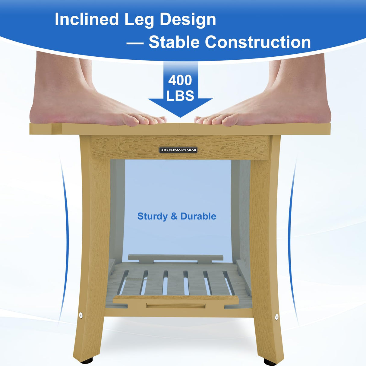 KingPavonini HDPS Shower Benches for Inside Shower to Sit on, Waterproof Shower Stool for Shaving Legs, Heavy Duty 400LBS Shower Seat with Storage Shelf, Shower Chair for Bathroom/Indoor/Outdoor Use
