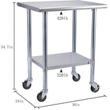 ROCKPOINT Stainless Steel Table for Prep & Work with Caster Wheels 24x30 Inches, NSF Metal Commercial Kitchen Heavy Duty Table with Adjustable Under Shelf and Table Foot for Restaurant, Home and Hotel