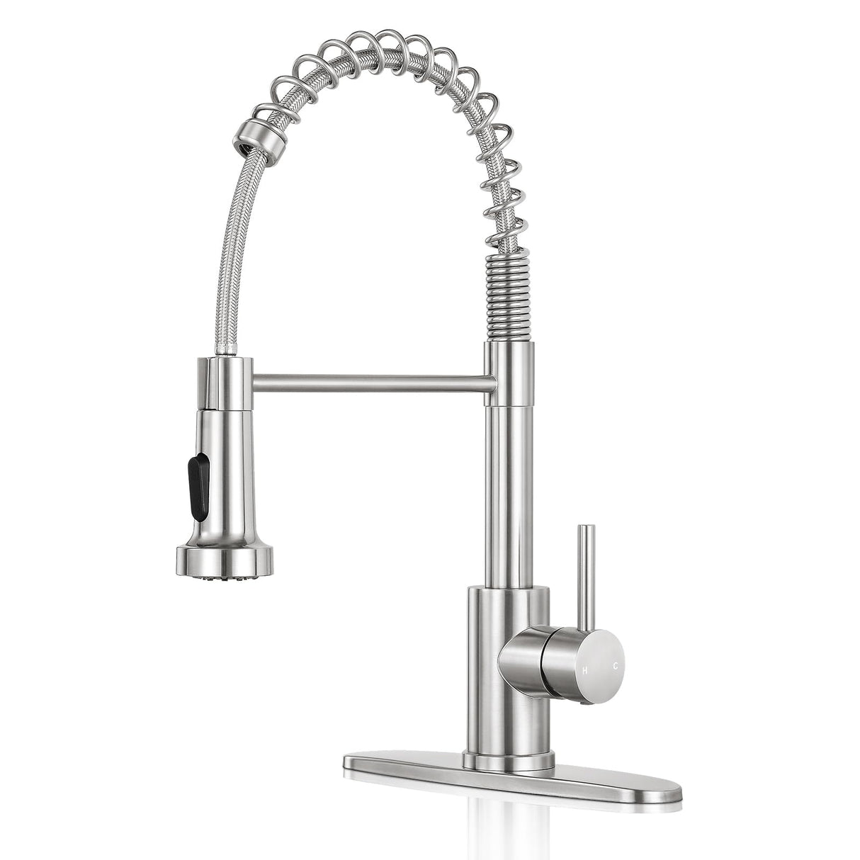 KHQF Kitchen Faucet with Pull Down Sprayer,Commercial Single Handle Stainless Steel Kitchen Faucets with Deck Plate (Brush Nickel)