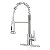 KHQF Kitchen Faucet with Pull Down Sprayer,Commercial Single Handle Stainless Steel Kitchen Faucets with Deck Plate (Brush Nickel)