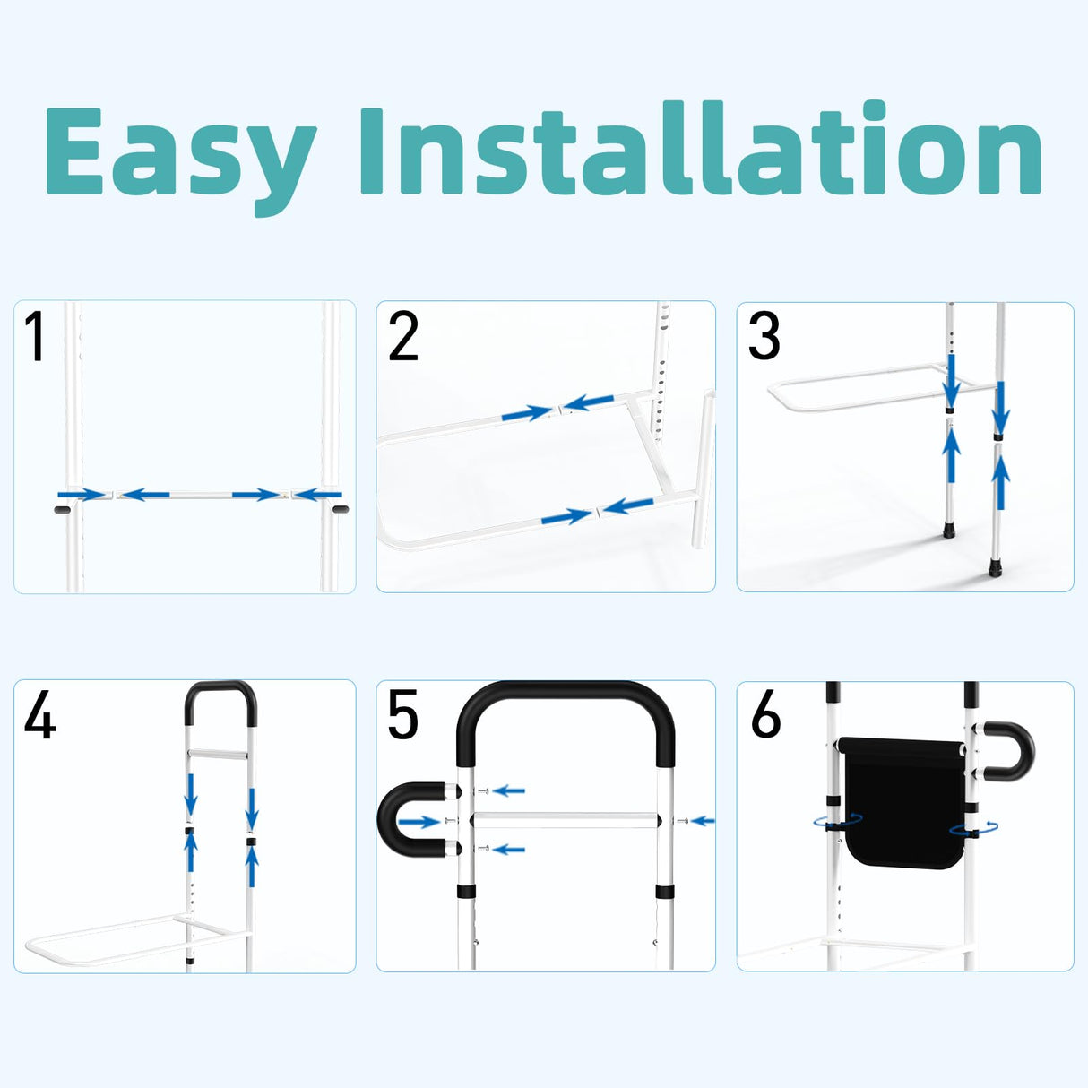 Bed Rails for Elderly Adults Safety - Adjustable Bed Assist Rails for Full Size Bed, Portable Bed Cane for Seniors with Storage Pocket, Hold up to 300 Lbs, Easy Setup, Bedside Safety and Stability
