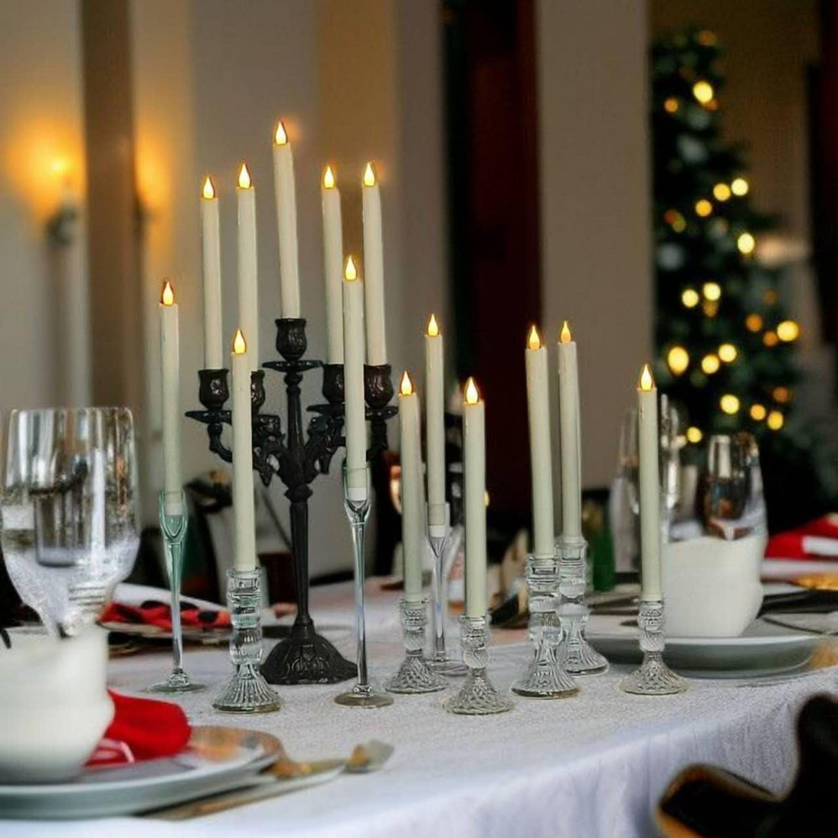 LED Flameless Taper Candles, 10.6 Inch, Set of 24, 2AA Battery Operated with Remote Control, Timer Function, Halloween, Christmas and Wedding Banquet Table Center Decoration, Ivory White (24)