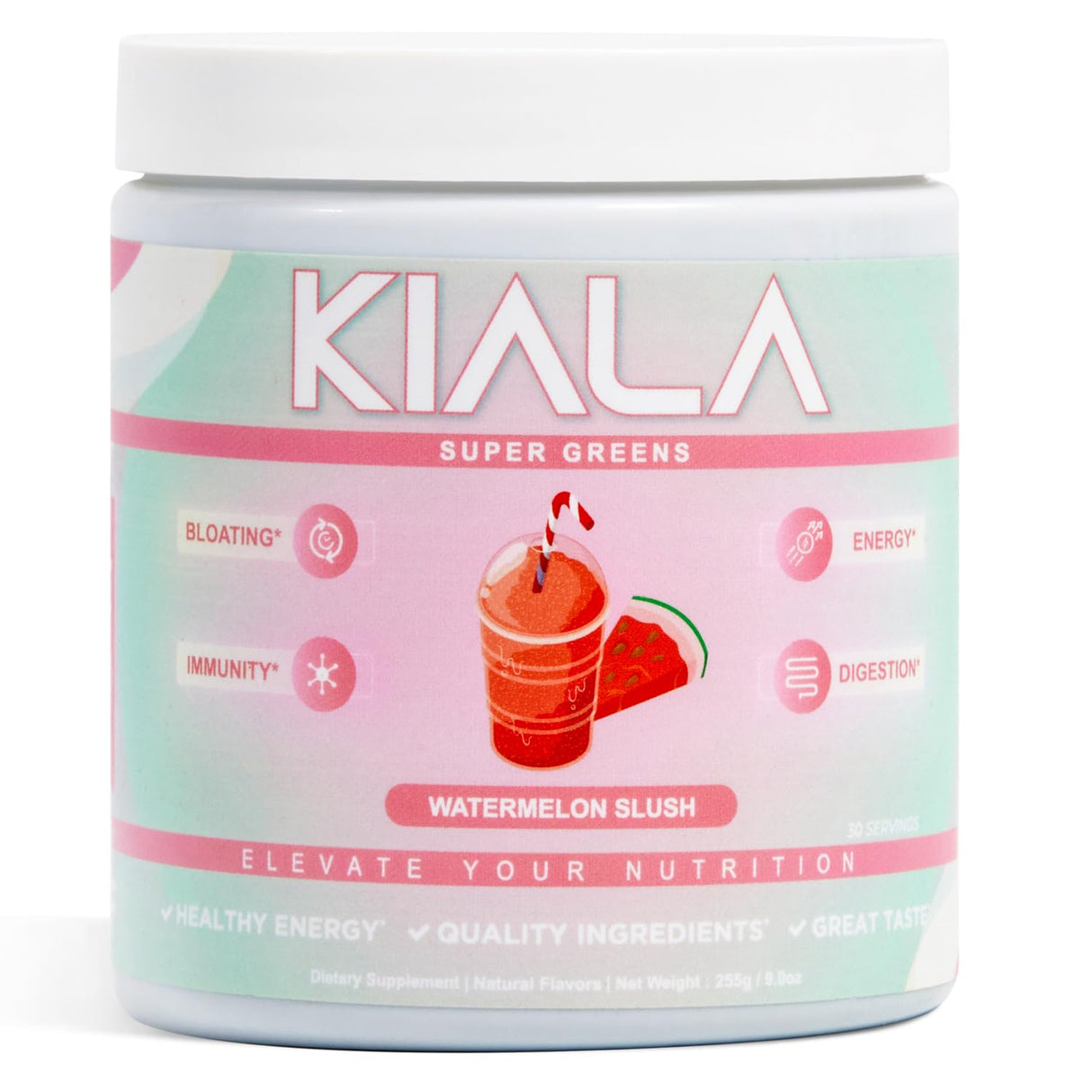 Kiala Nutrition Super Greens, Organic Greens Powder with Spirulina & Chlorella for Digestion, Gut Health, Immunity & Energy, Gluten Free, Vegan, Daily Support for Women, Watermelon Slush, 30 Servings
