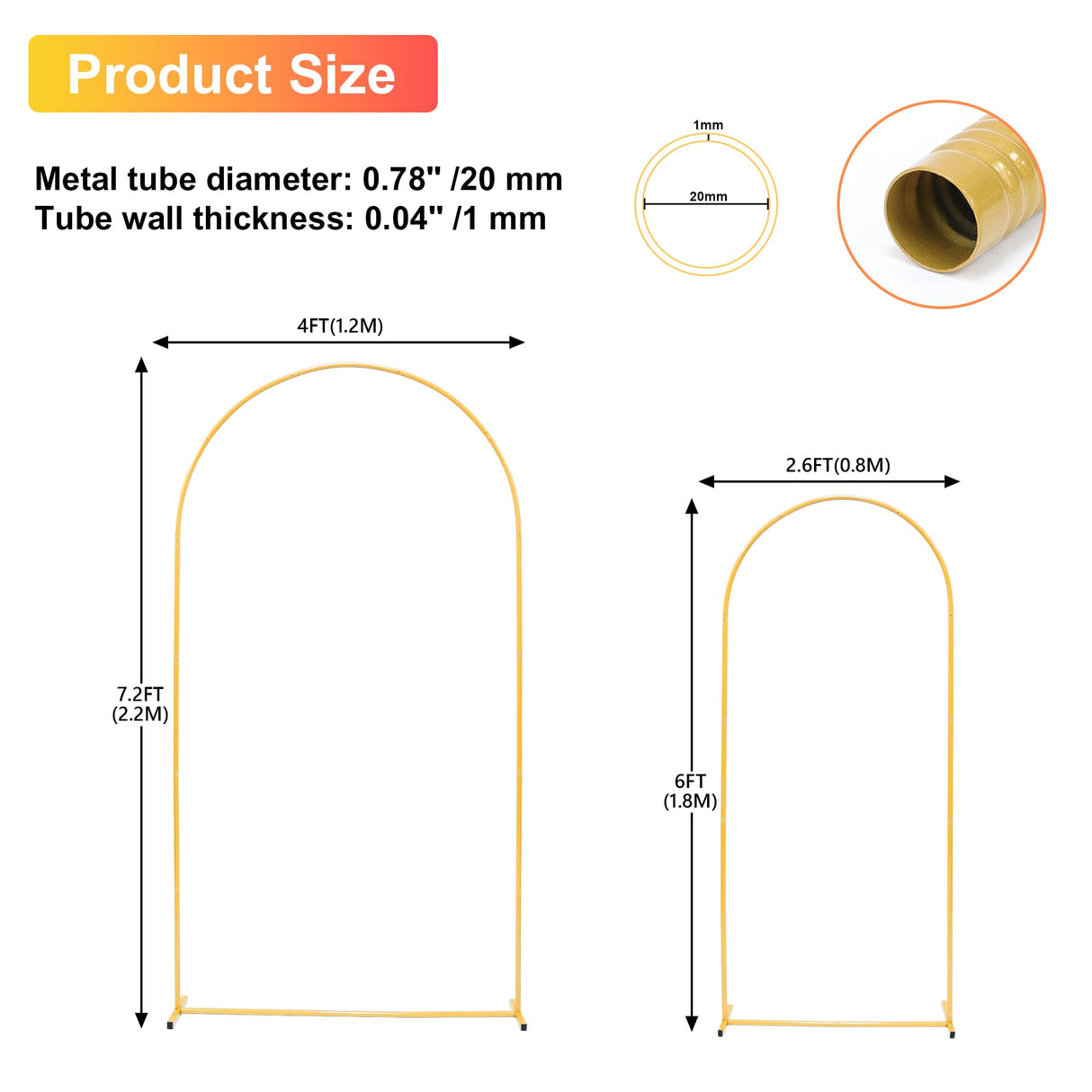 Toodour Arch Backdrop Stand 7.2FT, 6FT Set of 2 Gold Metal Wedding Balloon Arch Stand for Birthday Anniversary Graduation Ceremony Opening Ceremonies Christmas New Year Garden Decorations