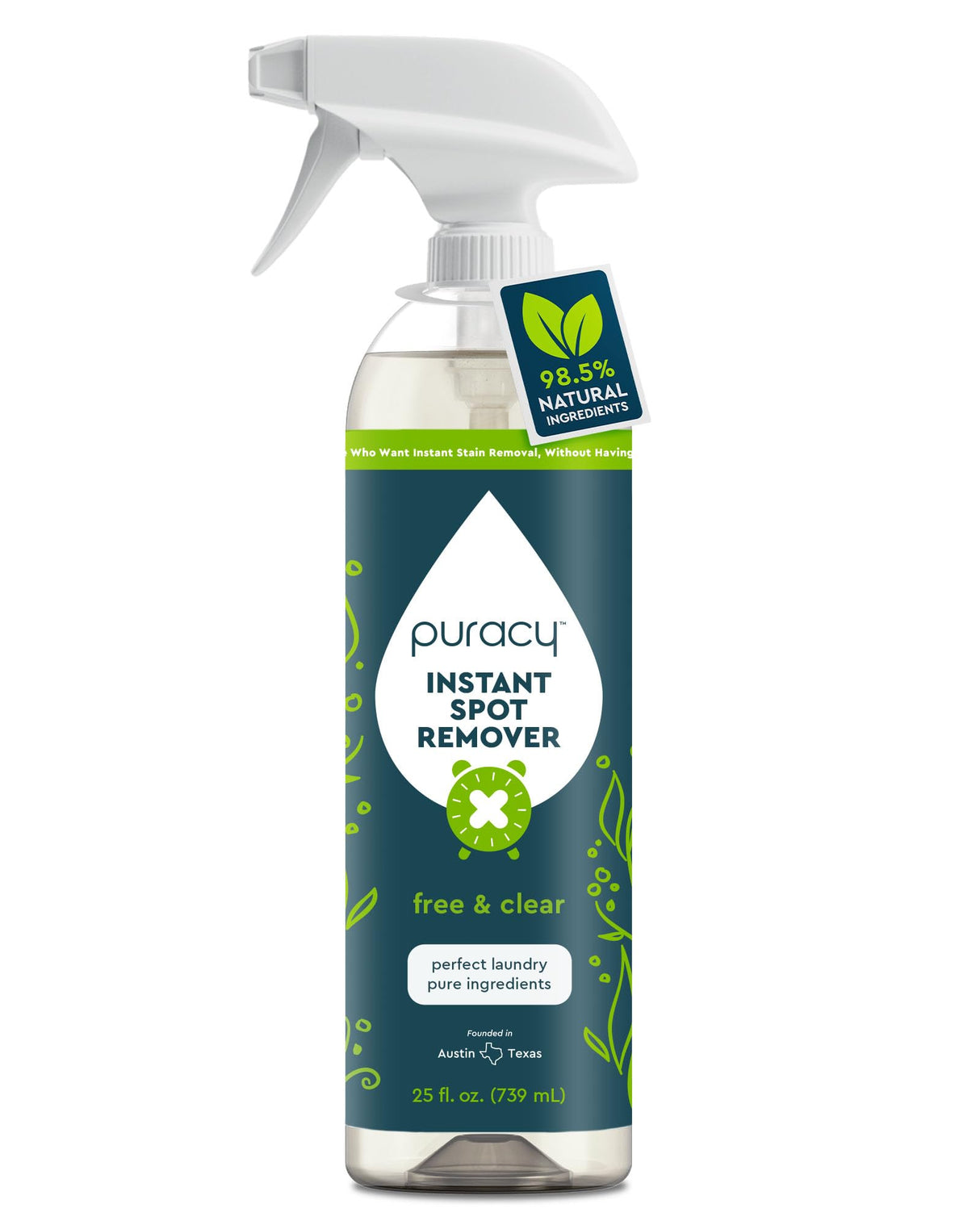 Puracy Laundry Stain Remover for Clothes Laundry - Carpet Stain Remover Carpet Spot Cleaner Couch Stain Remover - Clothes Spray, Free & Clear - Instant Spot Remover, 25 Fl Oz (Pack of 1)