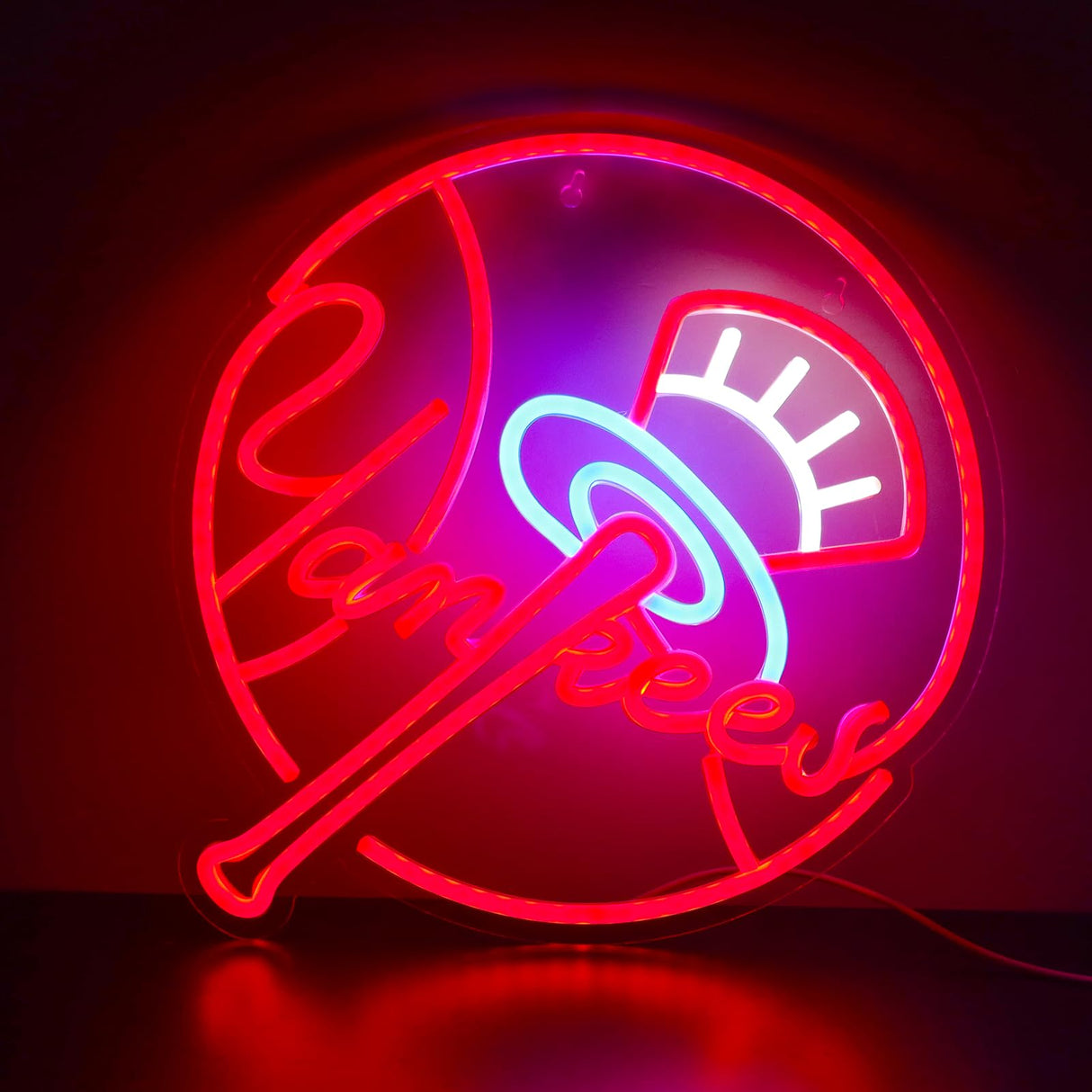AHlove YANKEES Neon Signs for Wall Decor，Baseball Team Neon Lights for Bedroom，LED Signs Suitable for Man Cave，5V Power Adapter，Birthday、Christmas Gifts for Boys 13 * 15Inch(red+blue+white)