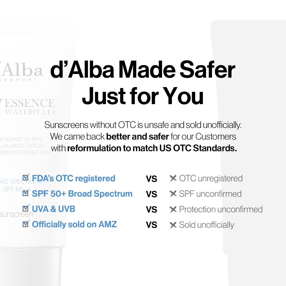 d'alba Piedmont Italian White Truffle Waterfull Essence Sunscreen, Vegan Skincare, Lightweight Sunscreen with BROAD SPECTRUM SPF 50+, Glowy, Safe for all Skin Types, Korean Skin Care (1.69 fl. oz)