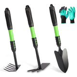 Zenrok Garden Tools Set, 4 Pack Gardening Tools, Stainless Steel Heavy Duty Hand Cultivator, Hoes, Spade Shovel, for Planting Weeding Digging, Gardening Gifts for Women, Green
