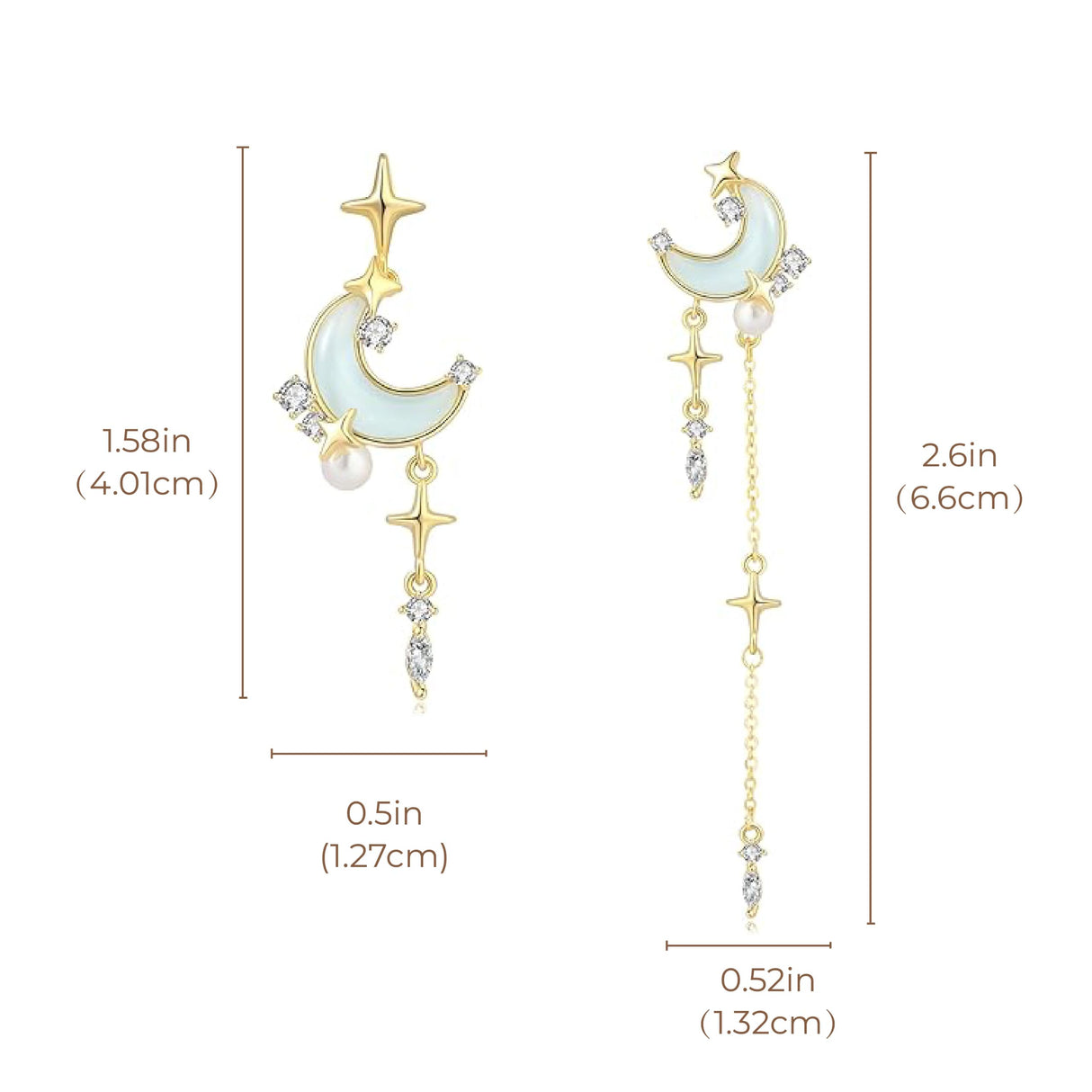 SIXFOX Cute Star Earrings for Women, Gold Moon Celestial Earrings, Drop Space Earring for Teen Jewelry Gift