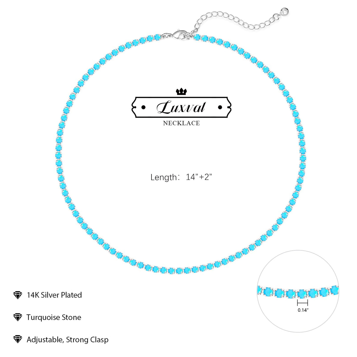 Luxval Turquoise Necklaces for Women Silver Tennis Necklaces Western Turquoise Boho Necklace Beach Summer Everyday Western Jewelry Gifts