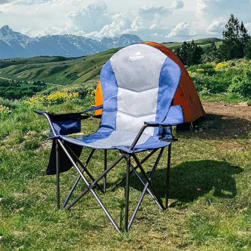Fully Padded Camping Chair, Oversized Heavy Duty Lawn Chair with Cooler Bag,Side Pocket,Cup Holder Support 400 lbs