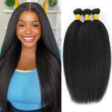 HAKDTFA Yaki Straight Bundles Kinky Straight Bundles Human Hair 16 18 20 Inch 3 Bundles 12A 100% Unprocessed Brazilian Kinkystraight Bundles Human Hair Natural Black