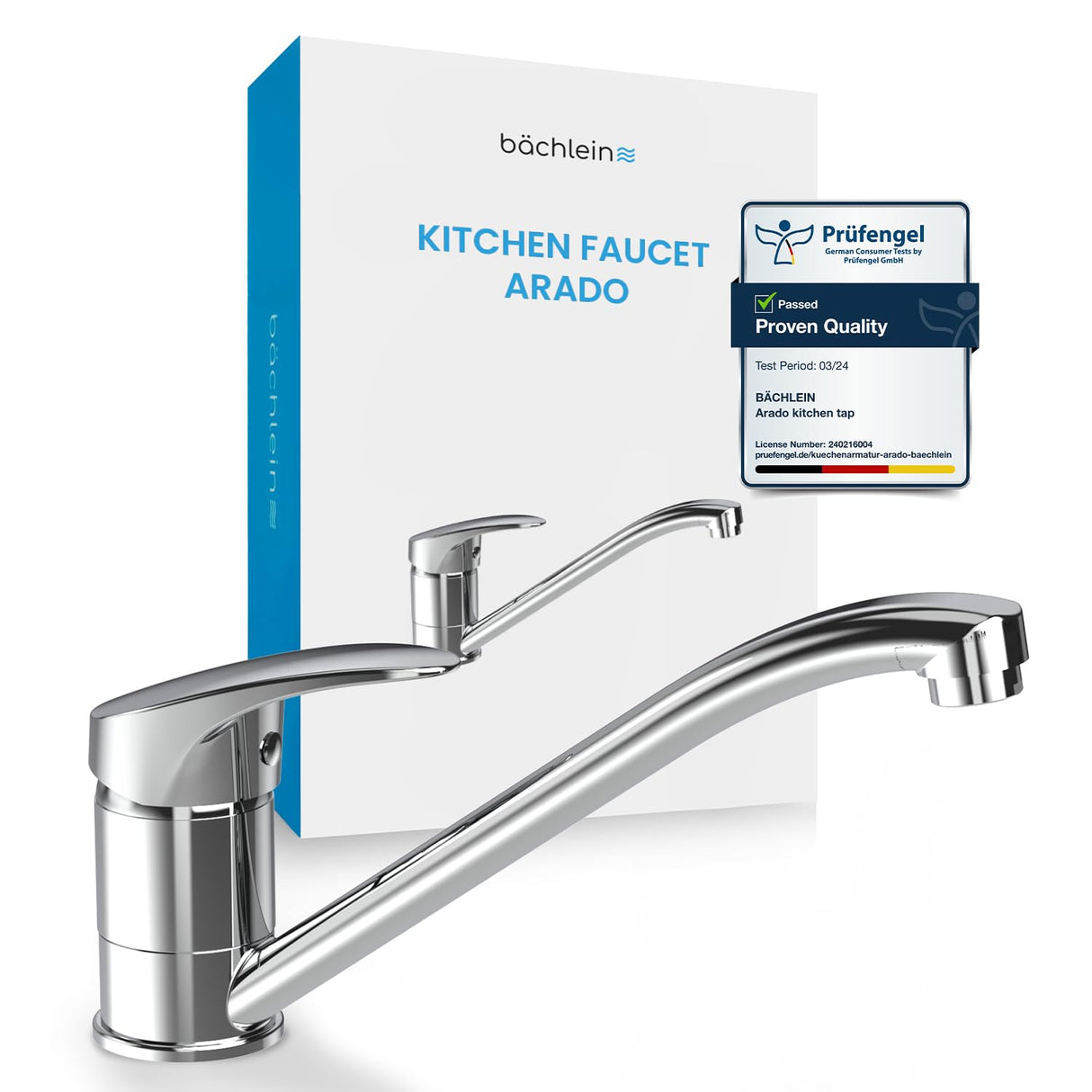 Bächlein Kitchen Mixer 360 Degree Swivel (Chrome) - Single Lever Sink Mixer with 360° Swivel Spout - Faucet for The Kitchen in Extra Solid Design