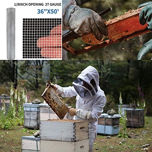 AMAGABELI GARDEN & HOME 36in x 50ft 1/8 inch Hardware Cloth 27 Gauge Galvanized Steel Chicken Wire Mesh Roll Fence Mesh for Bee Screen Plant Supports Poultry Netting Square Snake Fencing Gopher