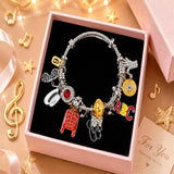 PINPCOO Adjustable Retro Music Legend Bracelet with Red Jacket Hat Glove ABC Charms, Fan Birthday Memorial Gift