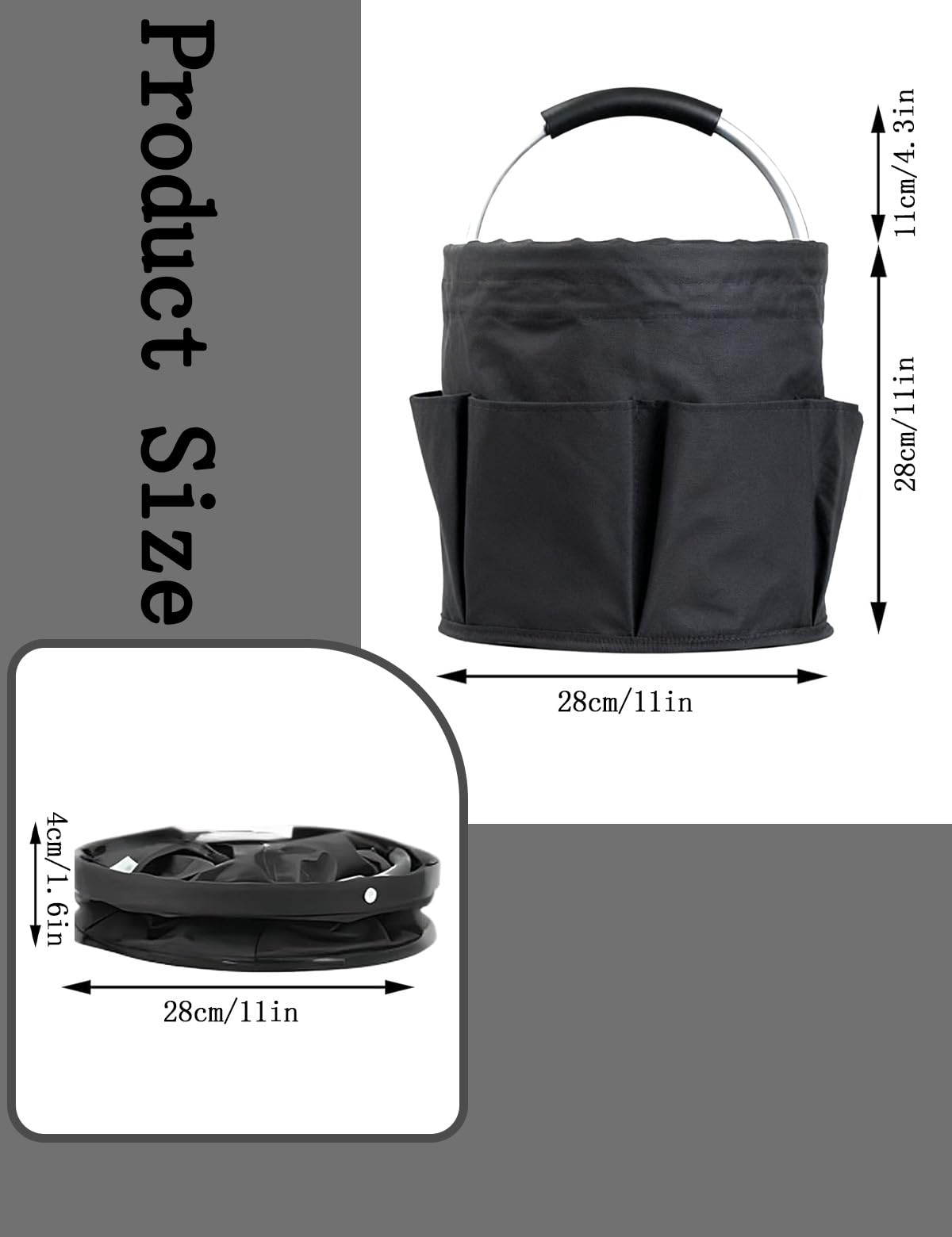 CIHTL Cleaning Caddy with Handle, Cleaning Products Organiser, Foldable Storage Basket, Large Supply Organiser 17L with 6 Pockets, Portable Cleaning Caddy for Home & Garden (Black)
