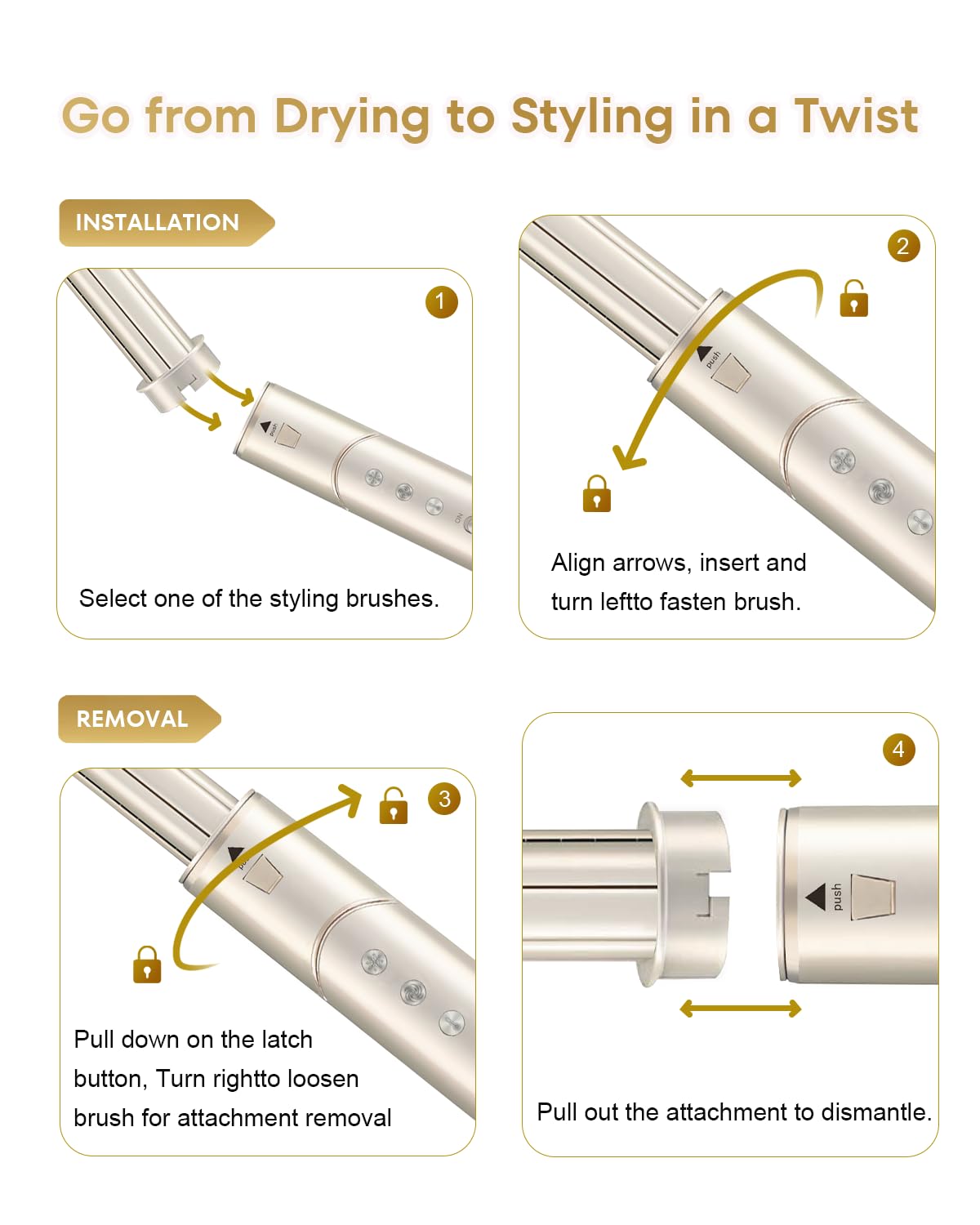 7 in 1 High-Speed Hot Air Styler,110,000 RPM Rotatable Hair Styler ， Professional Frizz-Free Blow Dryer Brush, Fast Drying, No Heat Damage - Curl, Volumize, Straightening Styling (Champagne)