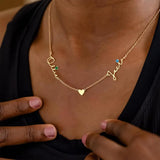 Ajiangwu 18K Gold Plated Name Necklace with Birthstone,Multiple Custom Name Necklace Personalized Family Necklace with Children Names Customized Choker Necklace for Women (2 Names with Birthstone)