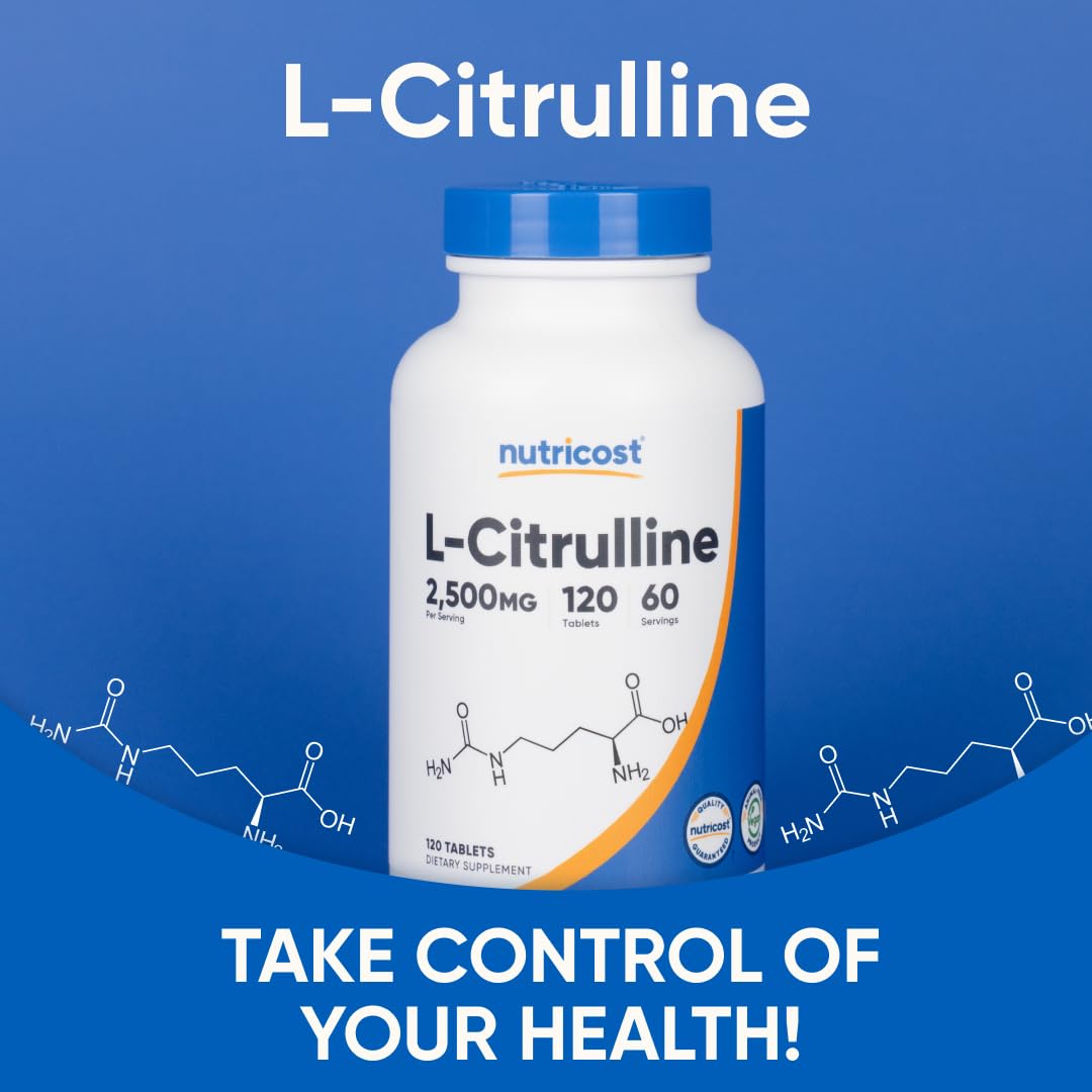 Nutricost L-Citrulline 2500mg Per Serving, 60 Servings, 1250mg Per Tablet, 120 Tabs - Non-GMO and Gluten Free Supplement