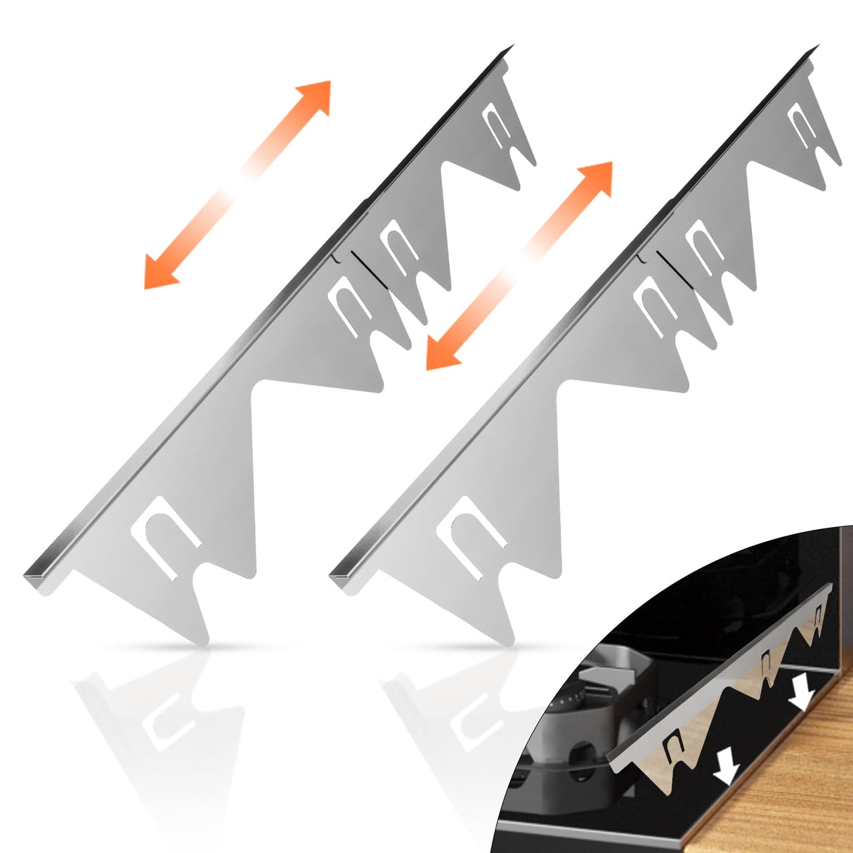 Xaogogo Stainless Steel Stove Gap Covers (2PCS), Stove Gap Filler, Stove Guard for Kitchen Oven Counter Side Gap, Range Trim Kit, Easy Clean and Heat Resistant, Adjustable Length 13.8" to 27.5"