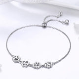 BISAER 925 Sterling Silver Cat Dog Paw Print Charm Bracelet for Women