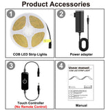 Pandery COB LED Strip,LED Strip Lights 3M/9.84ft,Touch Dimmable LED Strips,CRI90+,2700K Warm White cob led,960LEDs,24V LED Tape Lights,Indoor for Bedroom, Kitchen, TV, Mirror,Cabinet