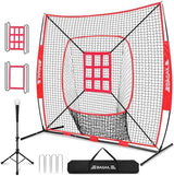 BAGAIL 7x7 ft Baseball & Softball Practice Net with Bow Frame for Batting, Hitting, Pitching, Portable Baseball Throwing Net with 2 Strike Zone Batting Tee, Carry Bag, Great for All Levels