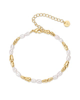 PAVOI 18K Yellow Gold Plated Freshwater Pearl Bracelet for Women | Beaded 6" Bracelet with Pearls
