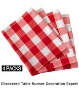 ShinyBeauty 4 Packs Checkered Table Runners 108 Inches Long Red and White Table Runner Christmas Decorations Farmhouse Plaid Linen for Dinning Party Outdoor Tables (14”X108”)
