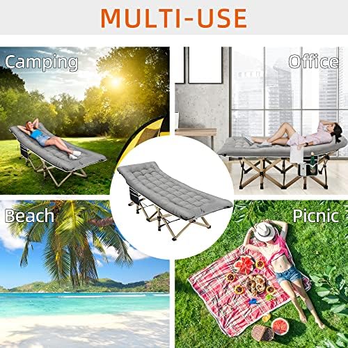 Portable Camping Cot, 600LBS Max Load, Extra Wide with Thick Mattress, Folding Cot for Outdoor Camping/Office, Home Nap (Grey)