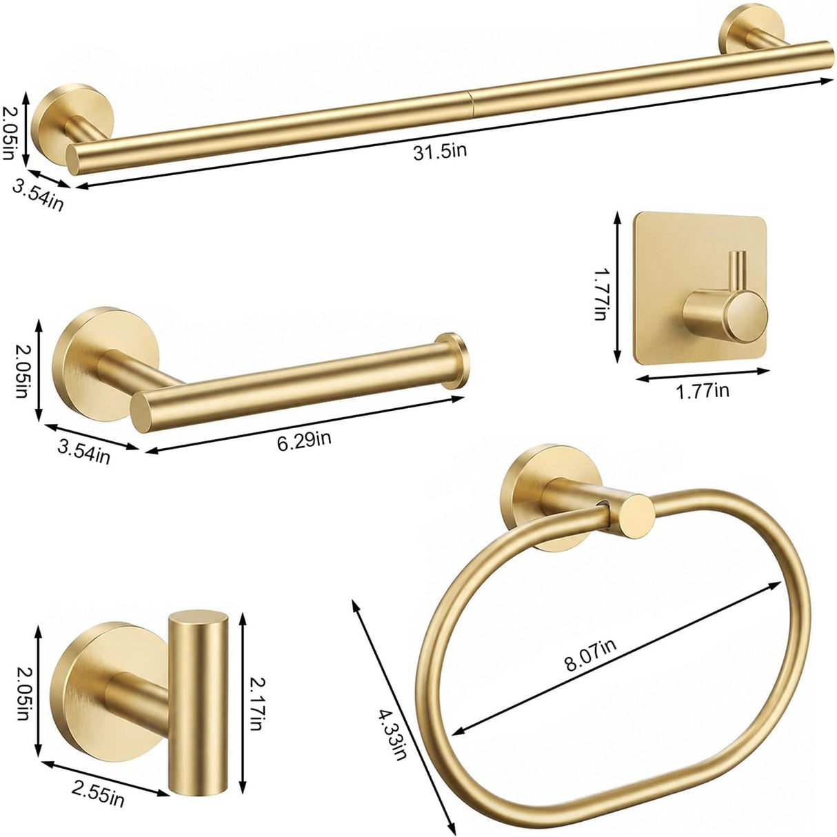 Brushed Gold Bathroom Accessories Set, 7 Pieces Gold Towel Bar Bathroom Hardware Set, 31.5 Inch Towel Racks for Bathroom, SUS304 Stainless Steel Bathroom Towel Holder Toilet Paper Holder Wall Mounted