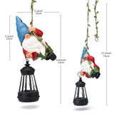 WONDHOME Solar Hanging Gnome Garden Statue Climbing Rope Gnome with LED Lantern Outdoor Decor Tree Hugger Yard Porch Wall Decoration Christmas Thanksgiving Birthday Gardening Gift for Mom Women