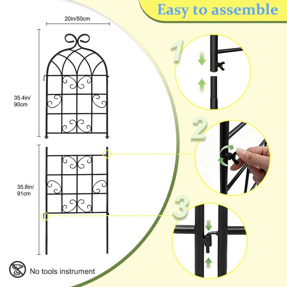 Lorenzo 2 Pcs 70 x 20 Inch Rustic Iron Garden Trellis for Climbing Plants Outdoor, Black Metal Arch Decoration Plant Supporting Perfect for Roses Flower Cucumbers Courtyards Lawns Clematis