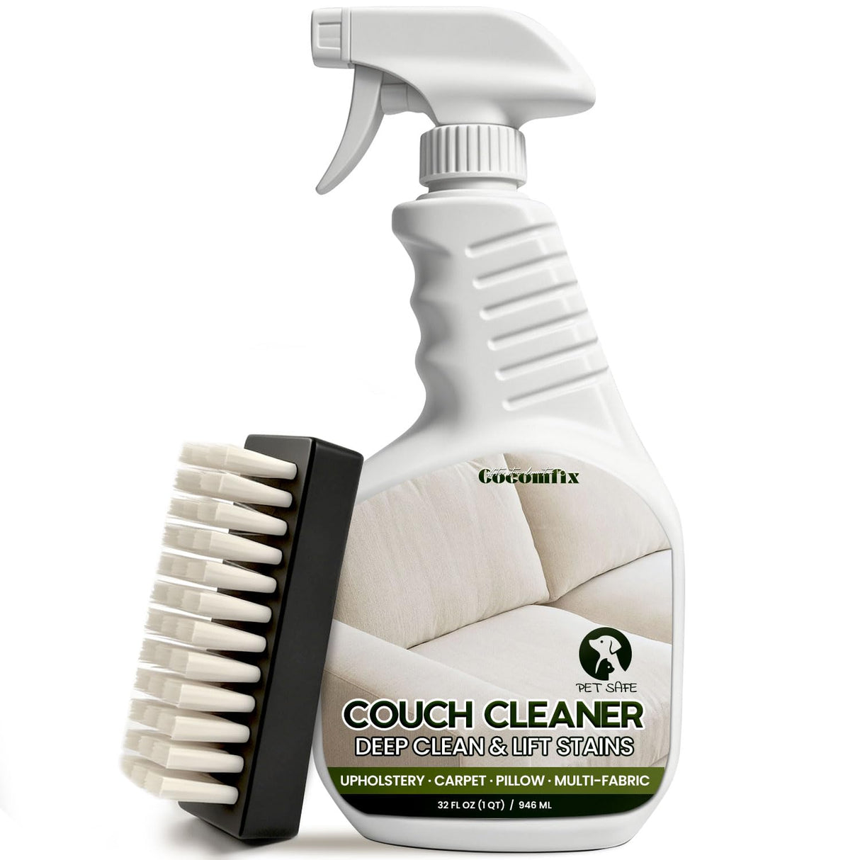 cocomfix Couch Cleaner Spray for Upholstery & Fabric – Stain Remover for Pet Stains, Old Spots, Coffee & Ink – Pet Friendly, No Rings, Quick-Drying – For Sofas, Chairs, Cushions & Area Rugs – 32oz